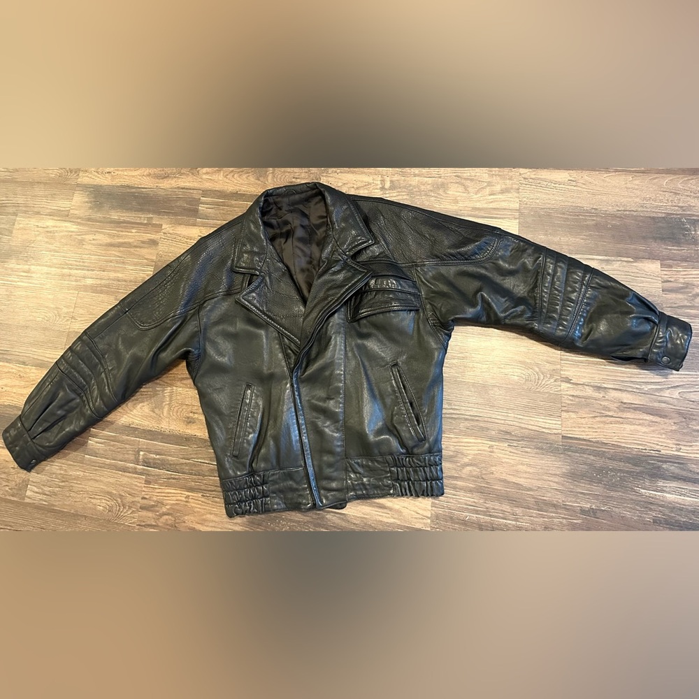 Vintage Vera Pelle Black Leather Bomber Jacket Size 54 (US 44/46) - Picture 7 of 9